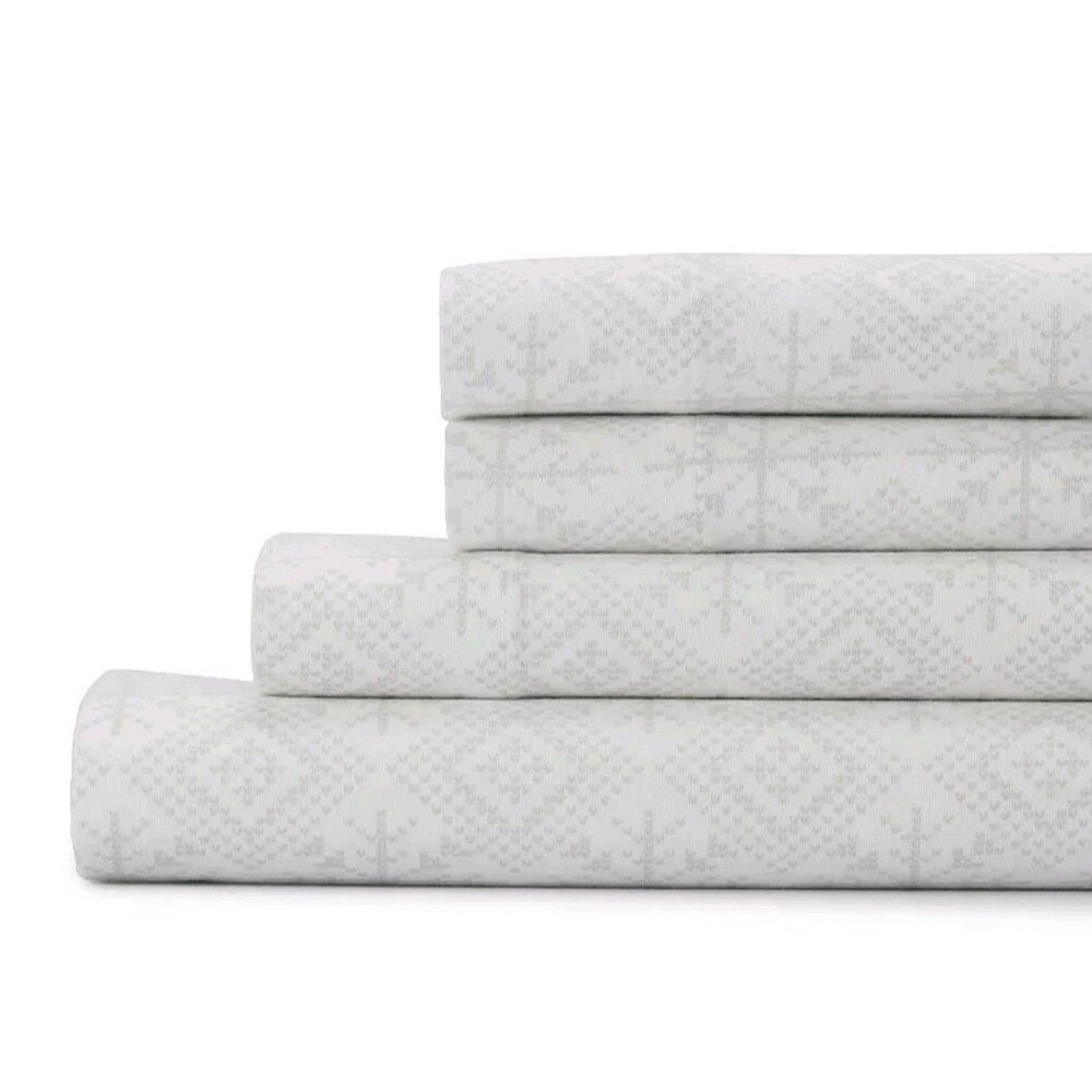 Cuddl Duds Heavyweight Cotton Flannel QUEEN Sheet Set 17" Deep Fit Gray Fairisle